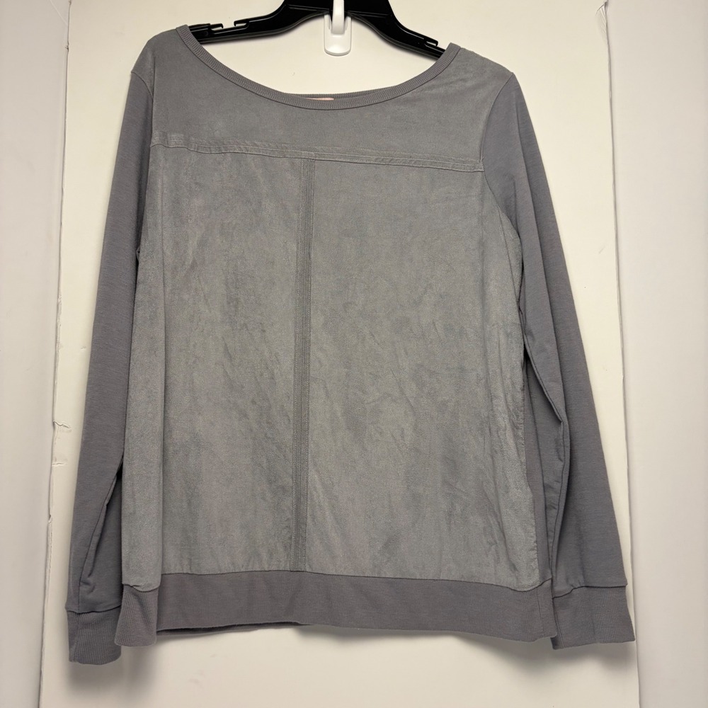 Juicy Couture Womens XL Sleet Gray Faux Suede Mixed Media‎ Long Sleeve  Pullover